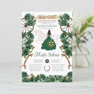 Invitation Emerald Green Quinceanera Élégant Rose Charro