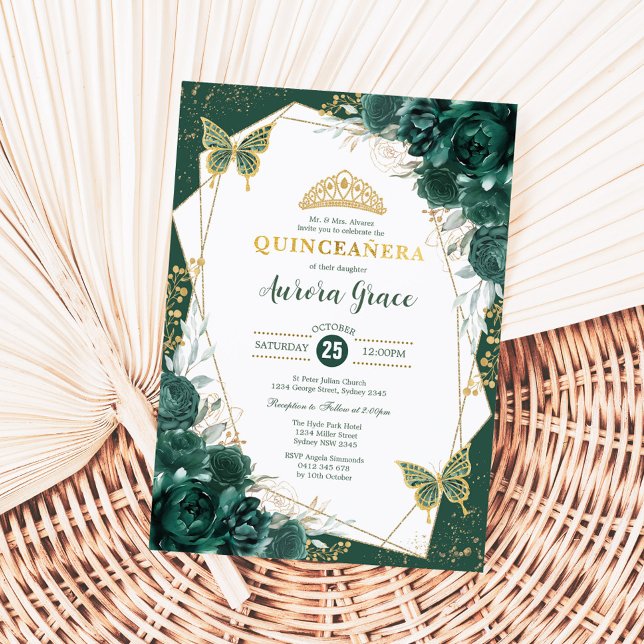 Invitation Emerald Green Quinceañera Papillons Mis Quince (Créateur téléchargé)