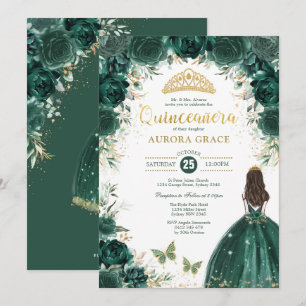Invitation Emerald Green Quinceañera Princess Mis Quince Anos