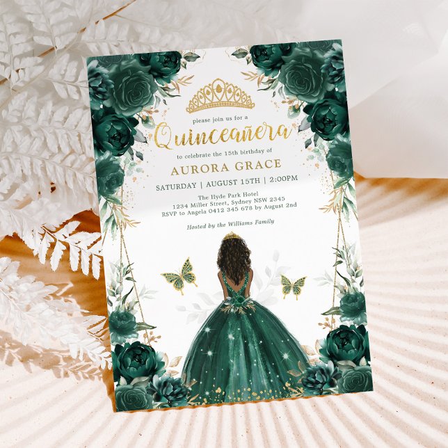 Invitation Emerald Green Quinceañera Princesse à peau Brown (Créateur téléchargé)