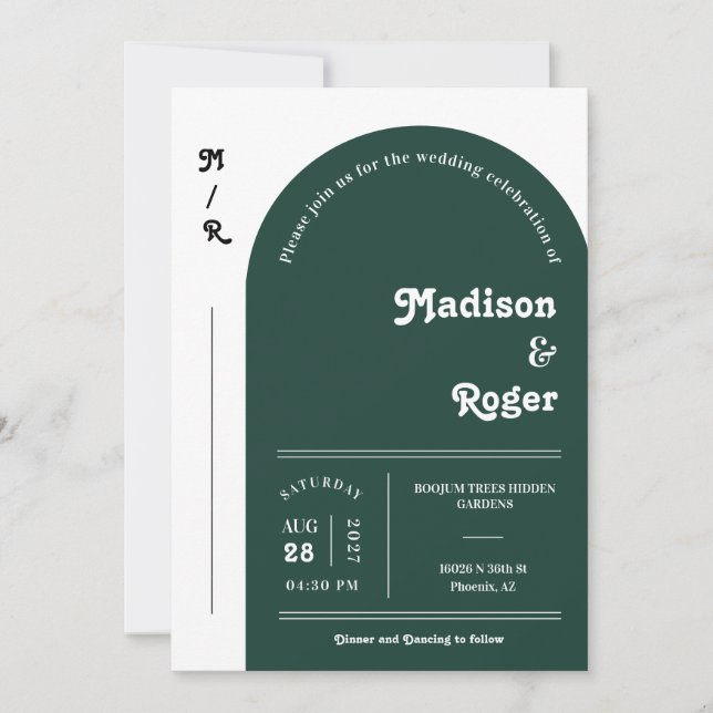 Invitation Emerald Green Retro Arch Photo QR Code RSVP Super (Devant)