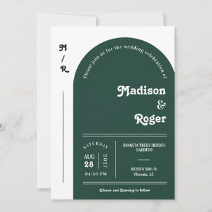Invitation Emerald Green Retro Arch Photo QR Code RSVP Super