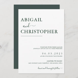 Invitation Emerald Green Romantic Simple Mariage