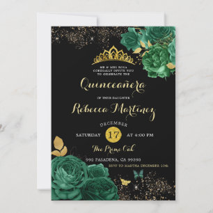 Invitation Emerald Green Rose et Black Mis 15 Años