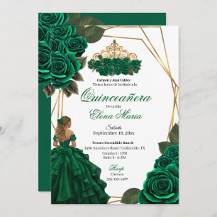 Invitation Emerald Green Rose Gold Quinceañera