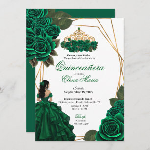 Invitation Emerald Green Rose Gold Quinceañera