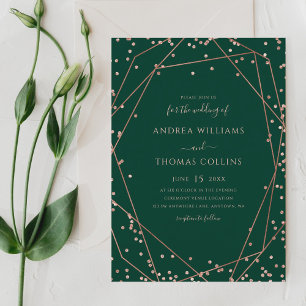 Invitation Emerald Green Rose Parties scintillant or Mariage 