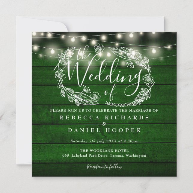 Invitation Emerald Green Rustic Bois Chaîne Mariage (Devant)