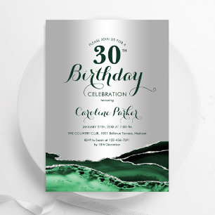 Invitation Emerald Green Silver Agate 30th Birthday Party
