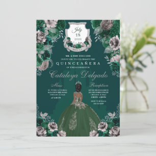 Invitation Emerald Green & Silver Princess Castle Quinceañera