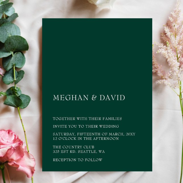 Invitation Emerald Green Simple Élégant Mariage moderne (Créateur téléchargé)