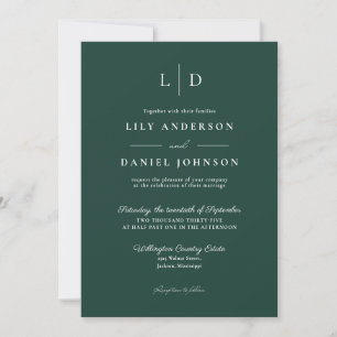 Invitation Emerald Green Simple Monogramme QR Code Mariage