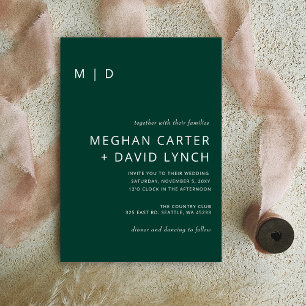 Invitation Emerald Green Style moderne Monogram Mariage