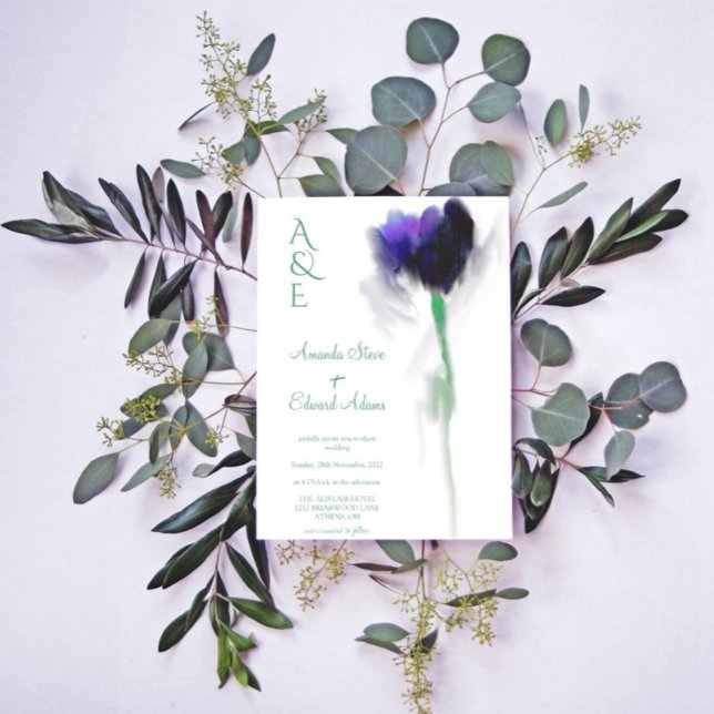 Invitation Emerald Green Tulip Floral Monogramme Mariage (greenery tulip floral  wedding invitation )