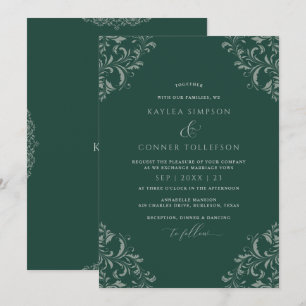 Invitation Emerald Green Vintage Mariage élégant