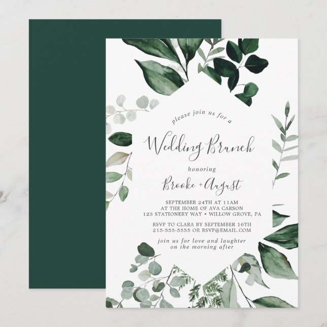 Invitation Emerald Greenery Brunch Mariage (Devant / Derrière)