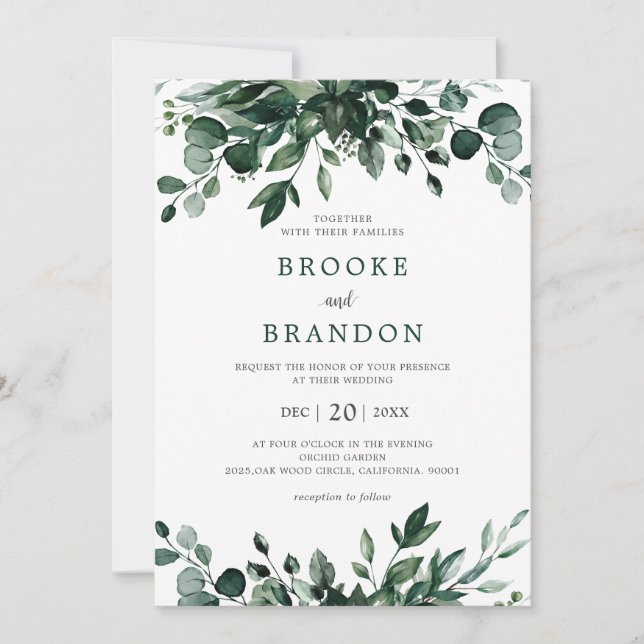 Invitation Emerald Greenery Eucalyptus Mariage botanique Invi (Devant)