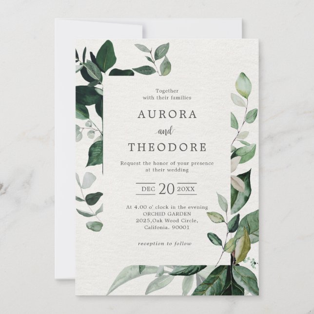 Invitation Emerald Greenery Eucalyptus Mariage botanique Invi (Devant)