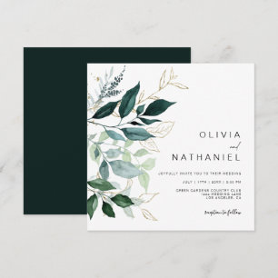 Invitation Emerald Greenery Gold Leaf Foliage Mariage