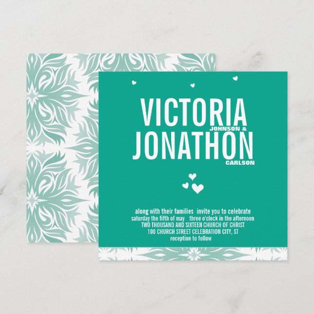 Invitation Emerald Heart Moderne de typographie florale Maria (Devant / Derrière)