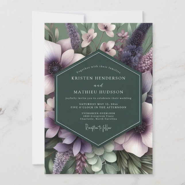 Invitation Emerald Mauve Artful Flora Wedding (Devant)