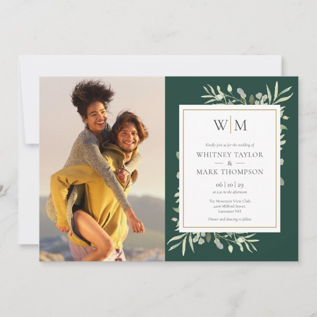 Invitation Emerald Monogramme Mariage photo (Devant)