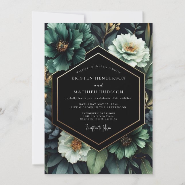 Invitation Emerald Nocturne Flora Wedding (Devant)
