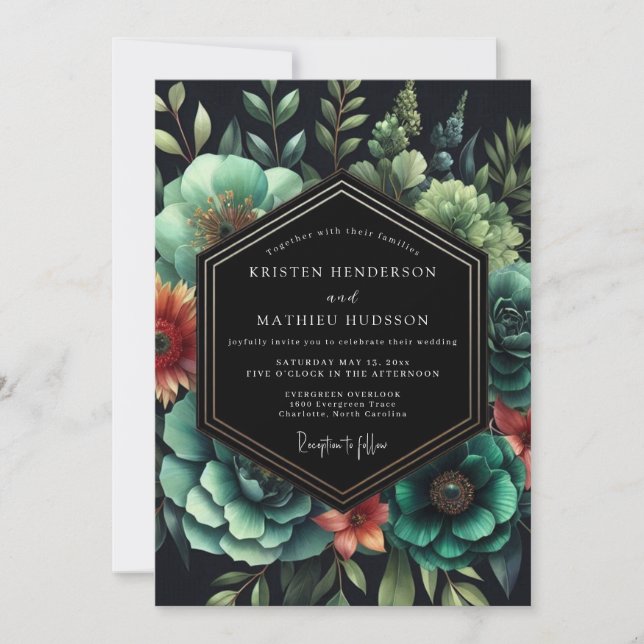 Invitation Emerald Orange Nocturne Wedding (Devant)