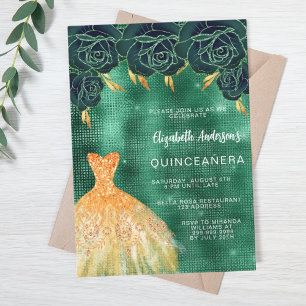 Invitation Emerald robe or vert robe floral Quinceanera