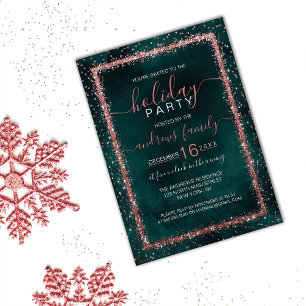 Invitation Emerald Rose Gold Sprinted Confetti Holiday