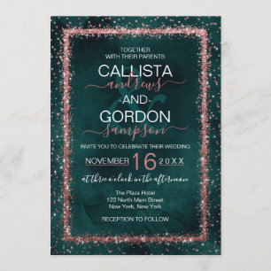 Invitation Emerald Rose Gold Sprinted Confetti Mariage