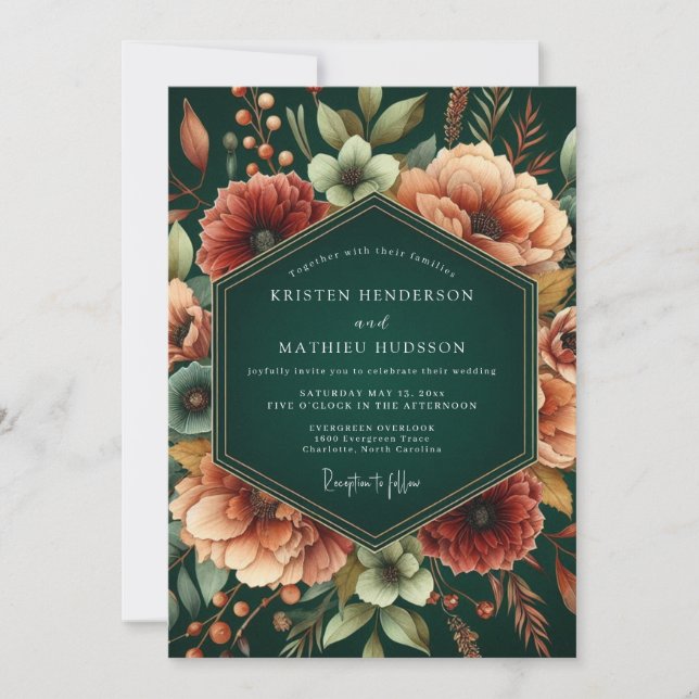 Invitation Emerald Rust Autumnal Wedding (Devant)