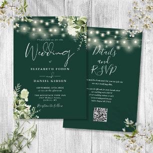 Invitation Emerald String éclaire Floral QR Code Mariage
