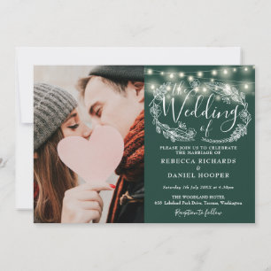 Invitation Emerald String Lights Photo Tout en un Mariage