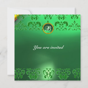 Invitation ÉMERALDE DAMASSÉ PIERRE PRÉCIEUSE MONOGRAMME vert