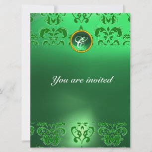 Invitation ÉMERALDE DAMASSÉ PIERRE PRÉCIEUSE MONOGRAMME vert