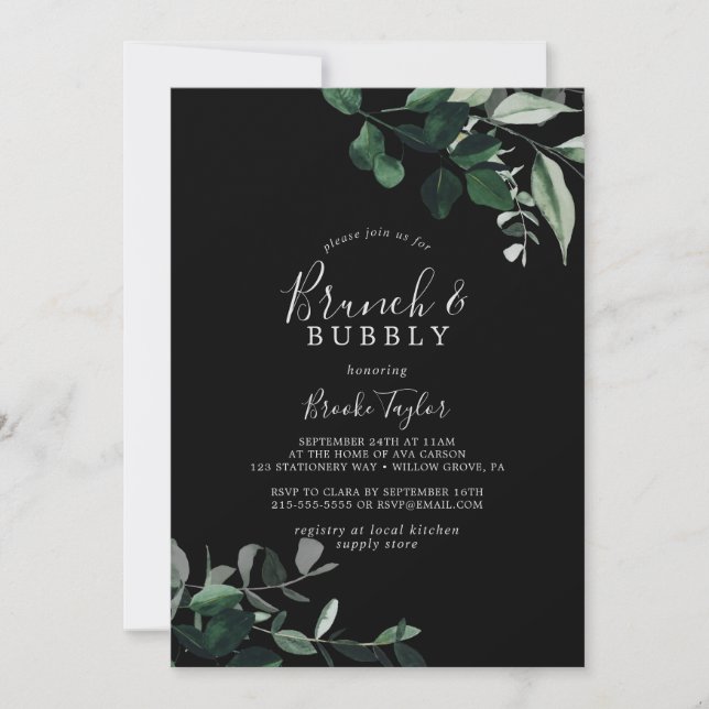 Invitation Émeraude | Black Brunch et Bubbly (Devant)