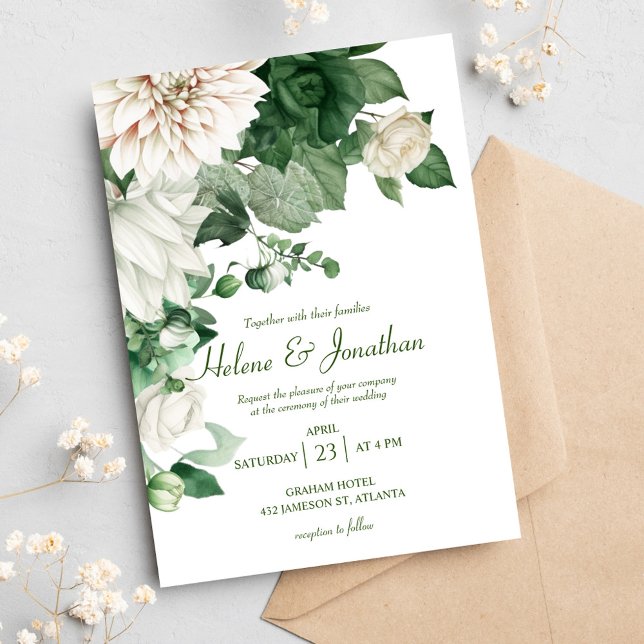 Invitation Émeraude Botanique Vert Moderne Mariage élégant (Botanical Emerald Green Modern Elegant Wedding Invitation)