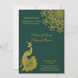 Invitation Émeraude d'or métallique personnalisable Mehendi I