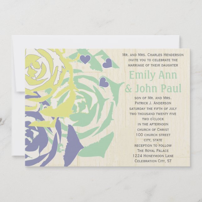 Invitation Émeraude et Marine Moderne Mariage Succulent Invit (Devant)