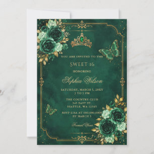 Invitation Emeraude Fleur Papillon Or Sweet 16