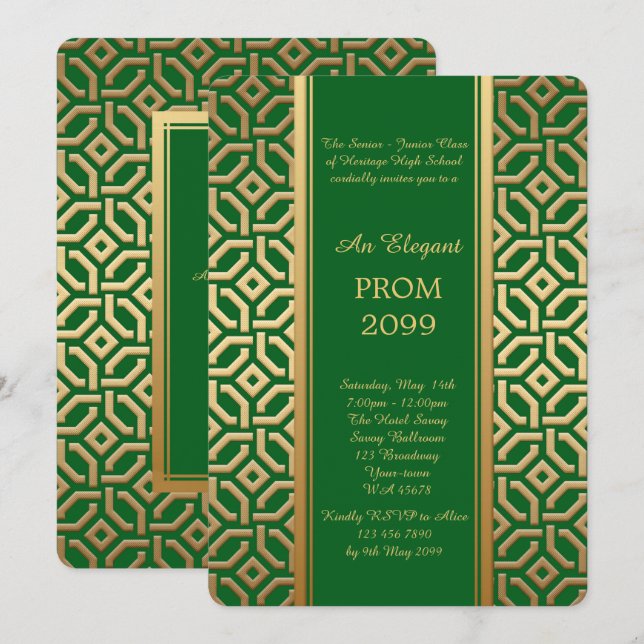 Invitation Émeraude géométrique en or noir du Prom Senior Jun (Devant / Derrière)