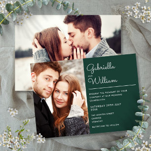 Invitation Émeraude Moderne Script 2 Photo Mariage