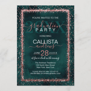 Invitation Émeraude Rose Gold Sprinted Confetti Graduation