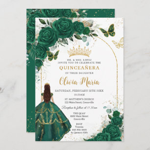 Invitation Émeraude Vert Arc Or Papillons Quinceañera