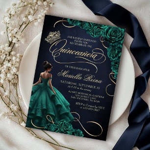 Invitation Émeraude Vert Floral Robe Quinceañera