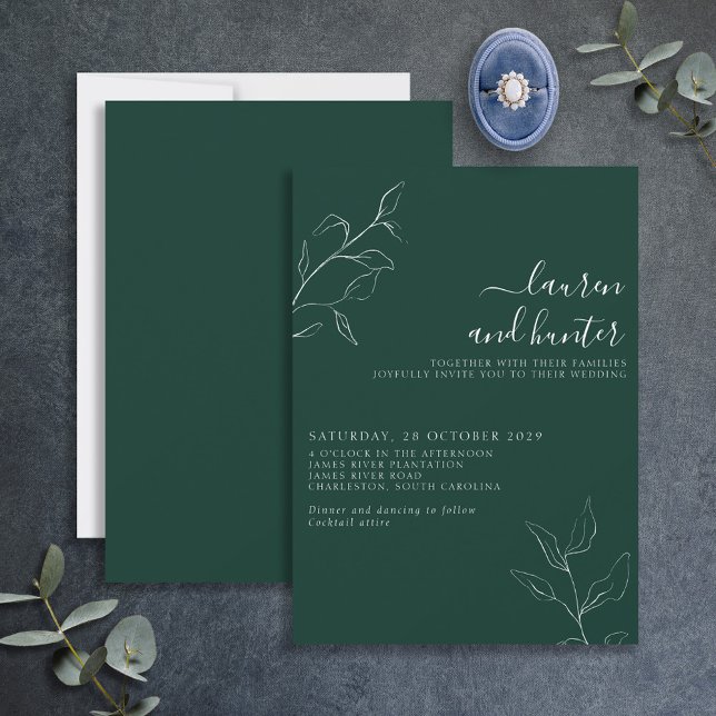 Invitation Émeraude vert moderne Mariage botanique Invi (Créateur téléchargé)