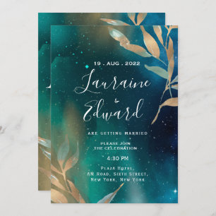 Invitation Émeraude vert nébuleuse galaxie nuit ciel doré feu