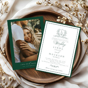 Invitation Emeraude verte crête botanique monogramme mariage
