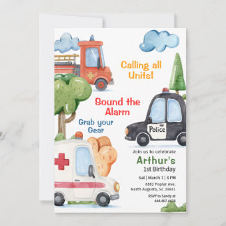 Invitation Emergency Vehicles Any Age Birthday